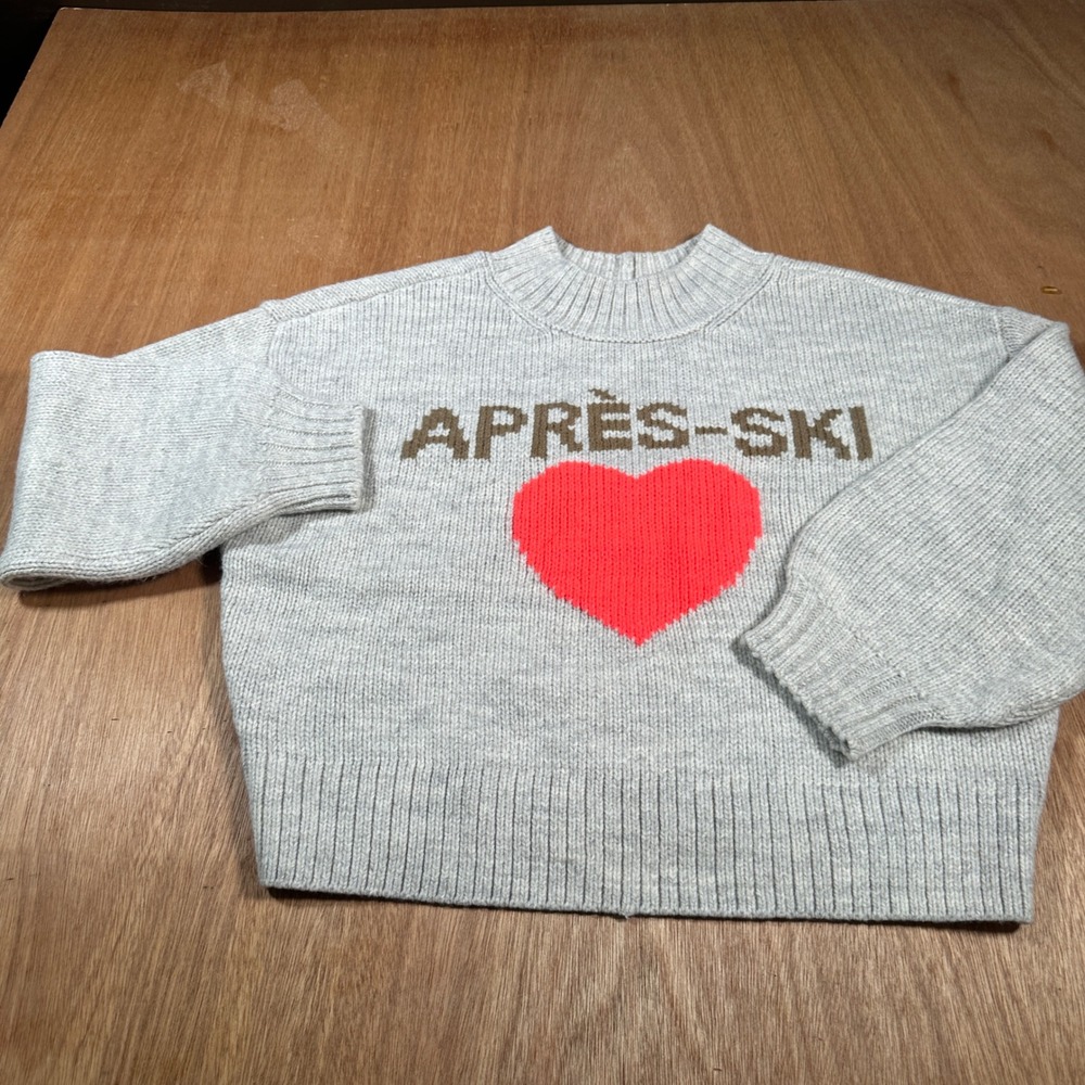 American Eagle Sweater Women Medium Gray Apres Ski Heart Knit Pullover S04C1P54